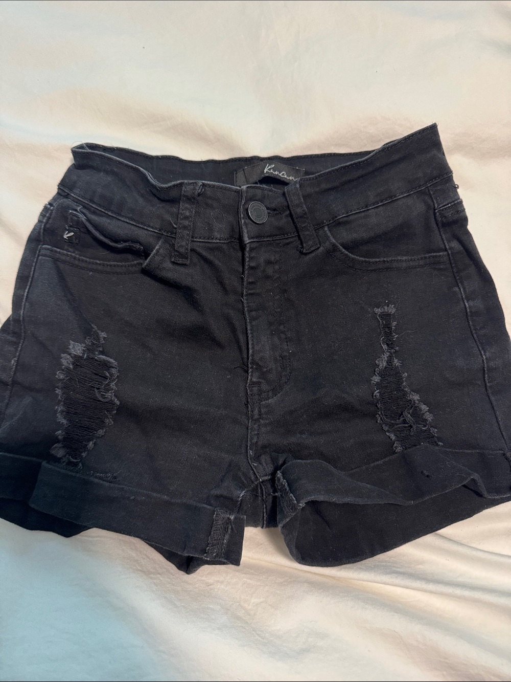 KanCan Black Distressed High-Rise Denim Shorts